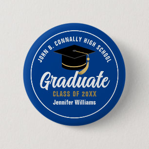 Blue White Graduate Custom Graduation Name Tag 6 Cm Round Badge