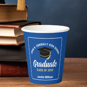 Blue White Graduate Custom Graduation Party Paper Cups