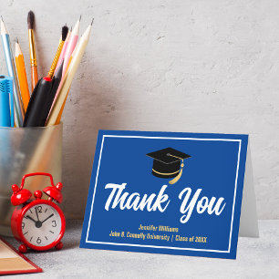 Blue White Graduate Personalised Graduation Thank You Card