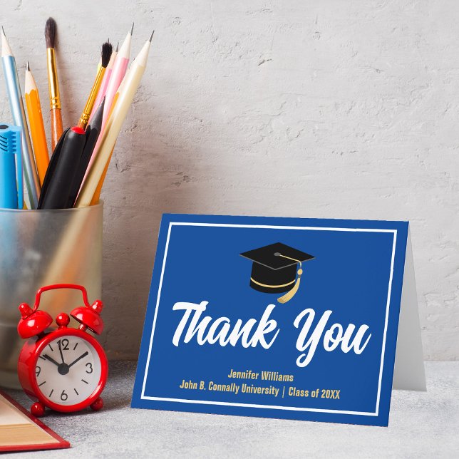 Blue White Graduate Personalised Graduation Thank You Card (Creator Uploaded)