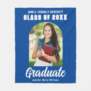 Blue White Graduate Photo Arch Modern Graduation Fleece Blanket