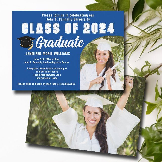 Blue White Graduate Photo Cute Graduation Party Invitation (Creator Uploaded)