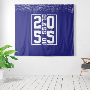 Blue White Graduation Class of Sporty Typography Tapestry
