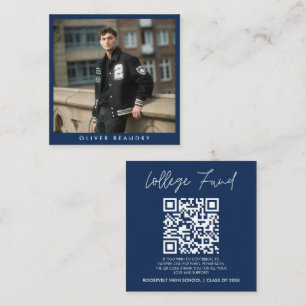Blue & White Graduation College Fund QR Code Photo Enclosure Card