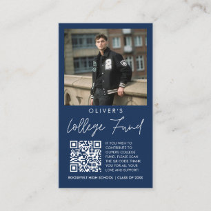 Blue & White Graduation College Fund QR Code Photo Enclosure Card