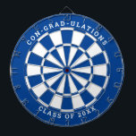 Blue & White Graduation | Custom Text Dartboard<br><div class="desc">Change the background colour to the school colour and personalise the text as needed. Congratulate the grad in your life with your desired messages such as "CON-GRAD-ULATIONS CLASS OF 20XX". This dartboard would be great to double as an activity to have at the graduation party as well as a graduation...</div>