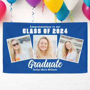 Blue White Graduation Party 3 Photo Collage Banner