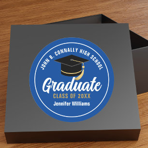 Blue White Graduation Party Custom Graduate Classic Round Sticker