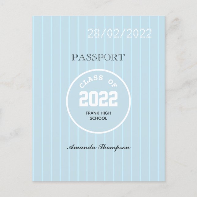 Blue & White Graduation Passport Photo Invitation Flyer (Front)