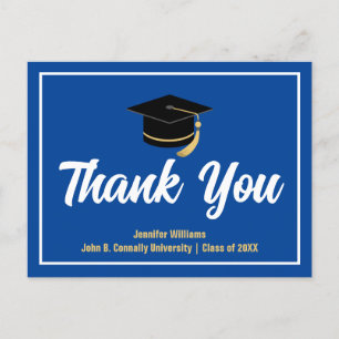 Blue White Graduation Personalised Thank You Postcard