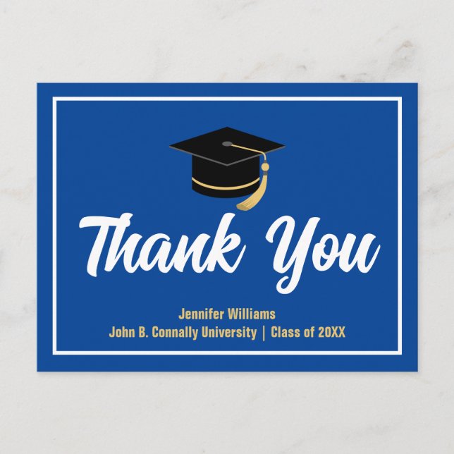 Blue White Graduation Personalised Thank You Postcard (Front)