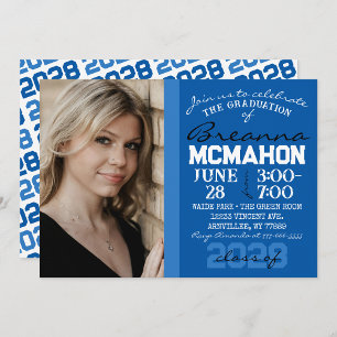 Blue & White Graduation Photo Invitation