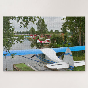 Blue, white & gray float plane, Alaska  Jigsaw Puzzle