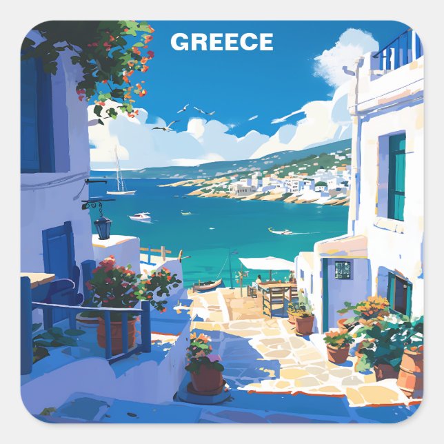 Blue White Greece Vintage Travel  Square Sticker (Front)