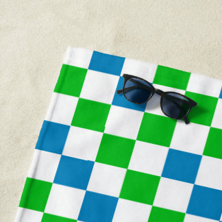 Blue White Green Chequered Design Beach Towel