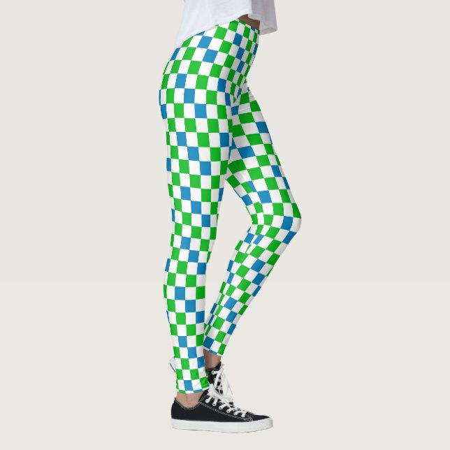 Blue White Green Chequered Design  Leggings (Right)