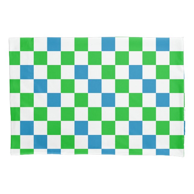 Blue White Green Chequered Design  Pillowcase (Front)