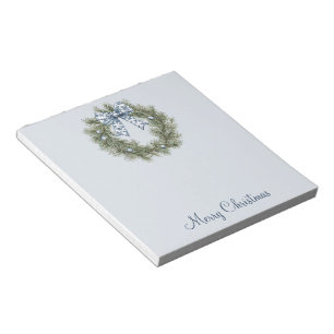 Blue White Green Christmas Wreath Notepad