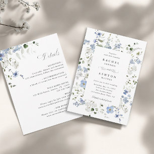 Blue White Green Floral All in One Wedding  Invitation