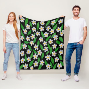 Blue White Green Floral Fleece Blanket