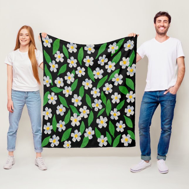 Blue White Green Floral  Fleece Blanket (In Situ)