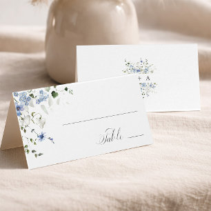Blue White Green Floral Wedding Place Card    