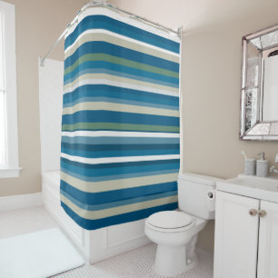 Blue, White,Green Stripes Shower Curtain