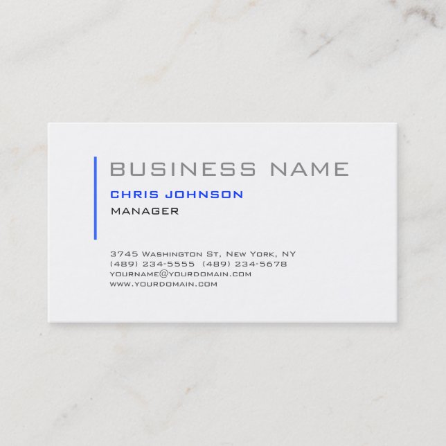 Blue & White Grey Charming Manager Business Card (Front)