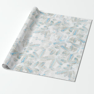 Blue White Grey Christmas Fir Tree Print Wrapping Wrapping Paper