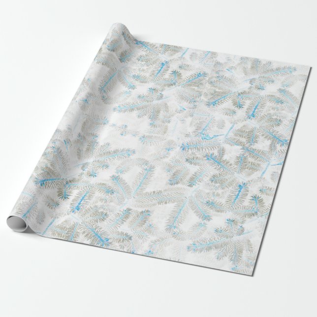 Blue White Grey Christmas Fir Tree Print Wrapping Wrapping Paper (Unrolled)