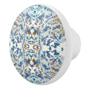 Blue white grey copper loft style tile pattern ceramic knob