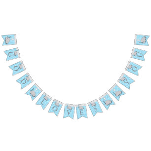 Blue, White Grey 🐘 Elephant Baby - Baptisms Bunting