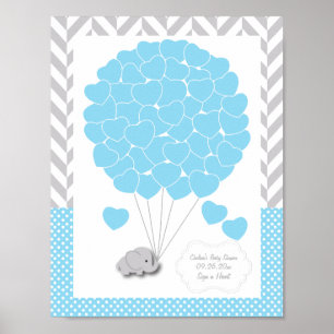Blue, White Grey Elephant Baby Shower 2 - Guest Poster