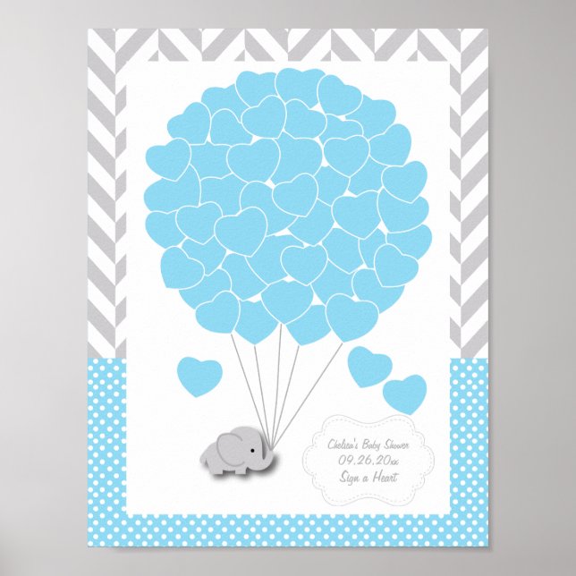 Blue, White Grey Elephant Baby Shower 2 - Guest Poster (Front)