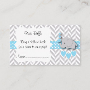 Blue, White Grey Elephant Baby Shower Book Raffle Enclosure Card