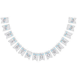 Blue, White Grey Elephant Baby Shower Bunting