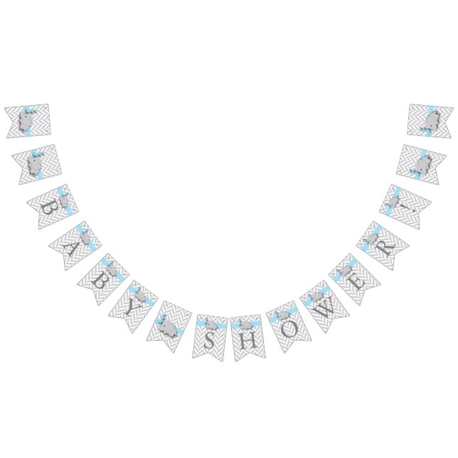 Blue, White Grey Elephant Baby Shower Bunting (All)
