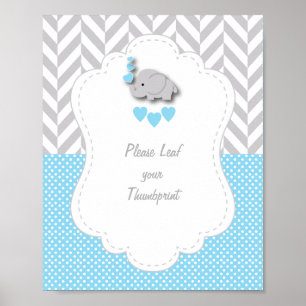 Blue, White Grey Elephant Baby Shower Poster