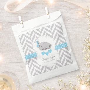 Blue, White Grey Elephant Baby Shower Thank You Favour Bags