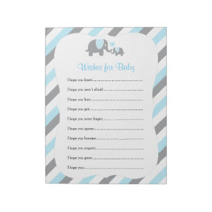 Blue, White & Grey Elephant Baby Shower - Wishes 2 Notepad