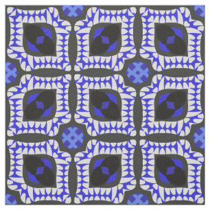 Blue White Grey Ethnic Boho African Tribal Pattern Fabric