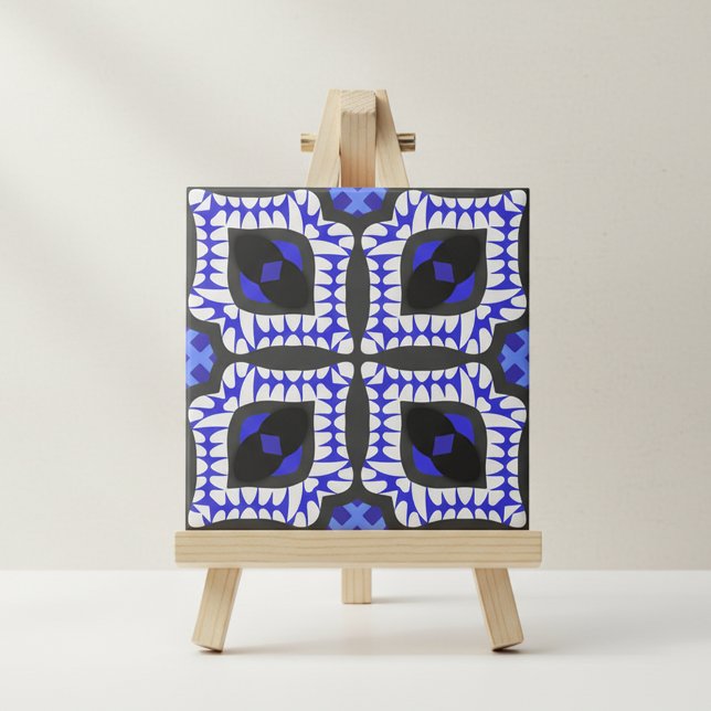 Blue White Grey Ethnic Boho African Tribal Pattern Tile (Creator Uploaded)