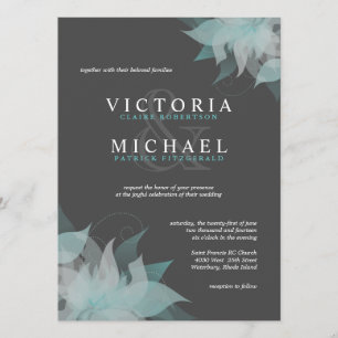 Blue White & Grey Floral Wedding Invitations