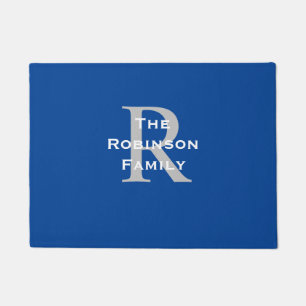 Blue White Grey Name Monogrammed Doormat