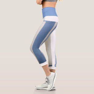 Blue + White + Grey Stripe  Capri Leggings
