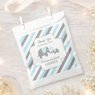 Blue, White Grey Stripe Elephant Thank You Favour Bags
