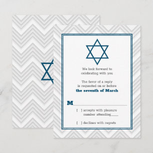Blue White Grey Traditional Bar Mitzvah RSVP Invitation