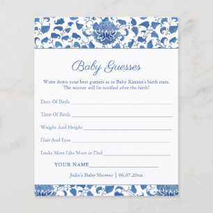 Blue White Guess Baby Birth Stats Shower Game Card