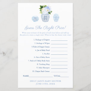 Blue & White Guess The Price Baby Shower Game Card