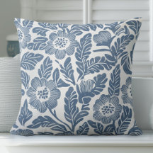Blue & White Hamptons Floral Throw Pillow